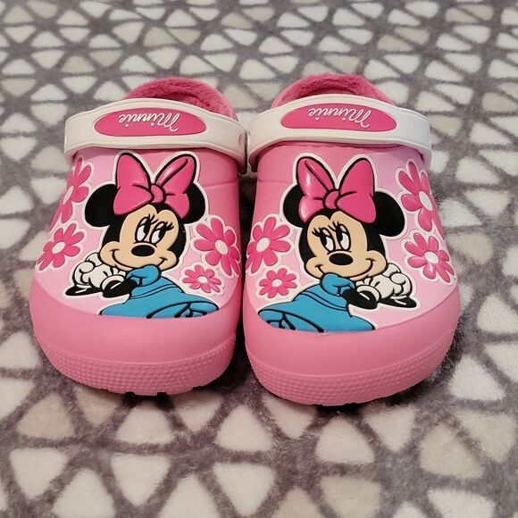 Crocs Classic Lined Disney Minnie Mouse Clog Pink Shoes Size Junior Youth 2 - Picture 1 of 13